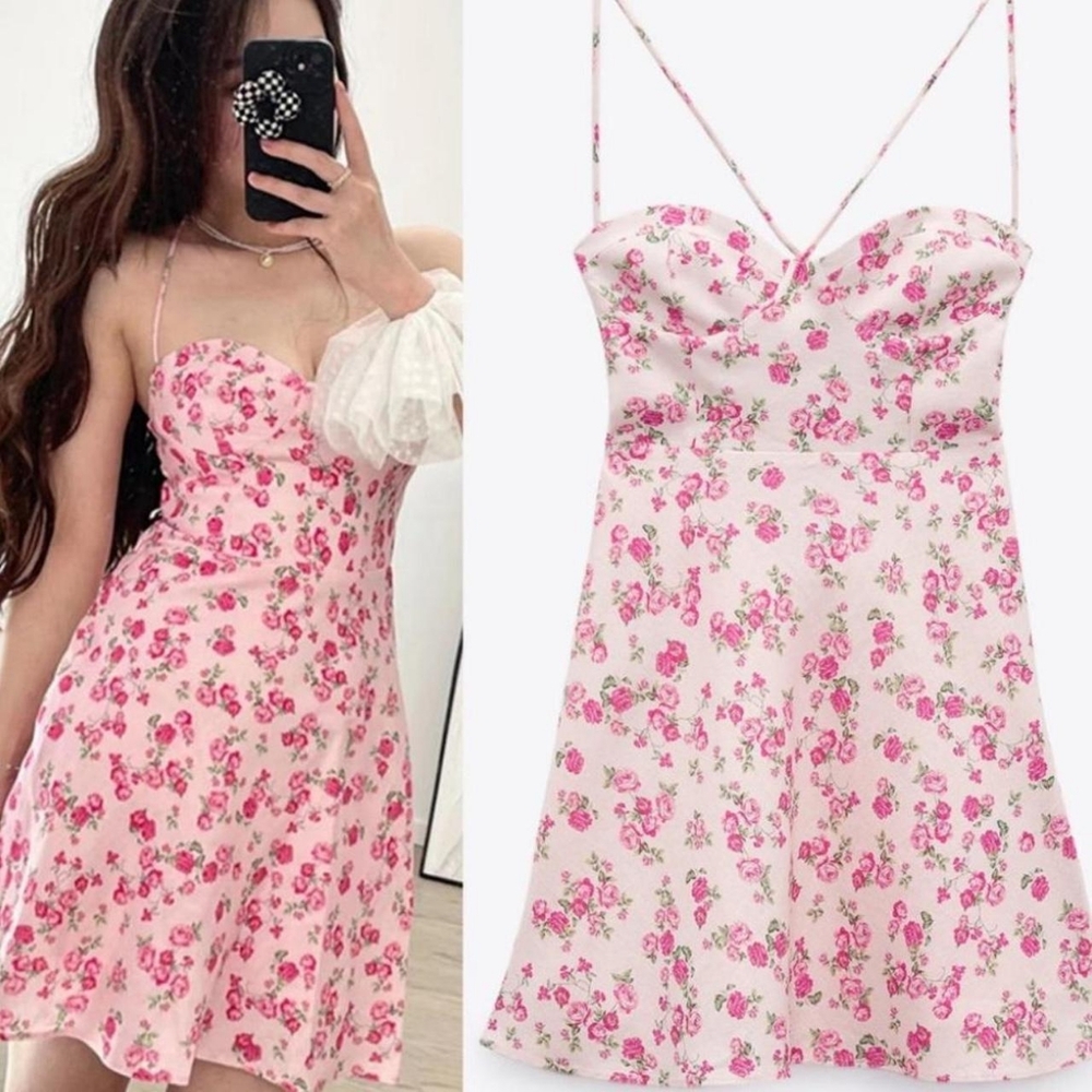Zara Pink Floral Mini Dress